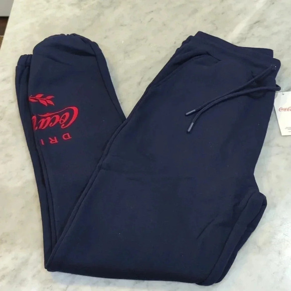 Coca Cola X Staple Unisex Adult Fleece Joggers Sweat Pants Size Small Navy - Picture 2 of 10